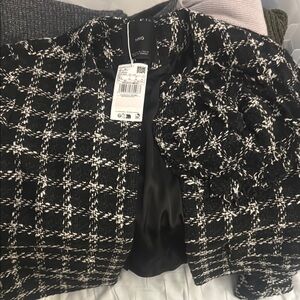Mango Black and White Bouclé Blazer